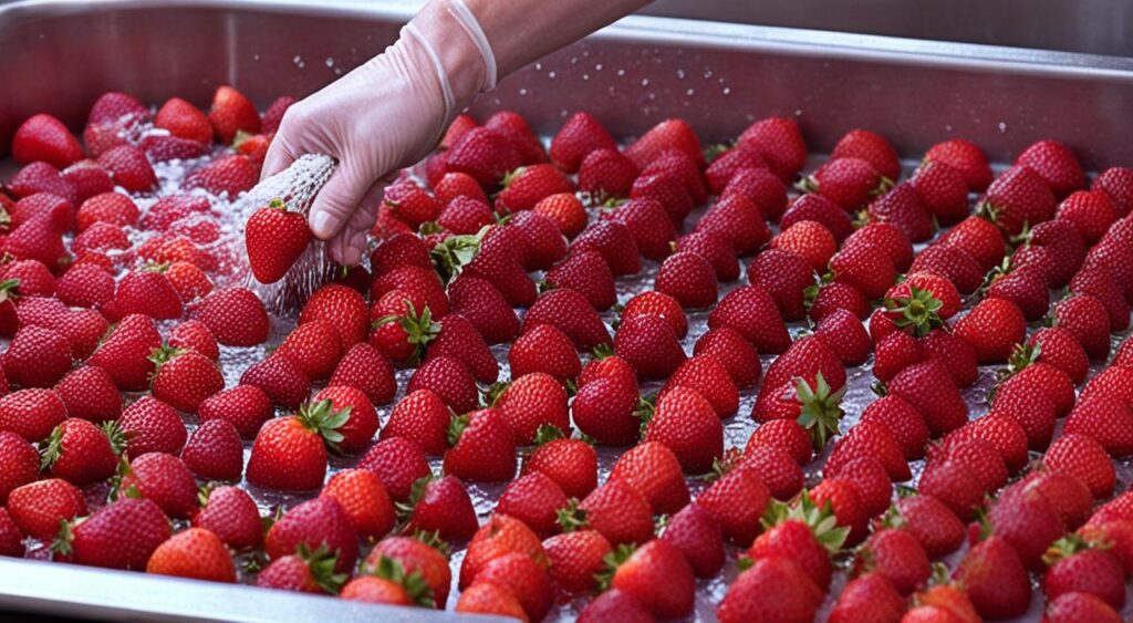 Como Fazer Geleia de Morango para Bolo Explorar a arte culinária significa conhecer bem cada passo. Fazer geleia de morango envolve muita atenção nos detalhes. Vou mostrar os passos importantes para criar uma geleia deliciosa e que dura muito. Selecionando os Morangos Ideais A escolha dos morangos é o primeiro passo. Procure por frutos maduros, firmes e cheirosos. Evite os que têm manchas ou sinais de estrago. Essa etapa é crucial para o sabor e a cor da sua geleia. Processo de Preparo Passo a Passo Prepare seus morangos com cuidado para a geleia. Lave-os, tire as folhas e corte em pedaços menores. Misture os morangos com açúcar e cozinhe em fogo baixo. Não pare de mexer, para não queimar. Para saber se a geleia está no ponto, veja se chega a 105°C. Ou faça o teste da colher: se passar por ela e a geleia não se juntar logo, está pronta.